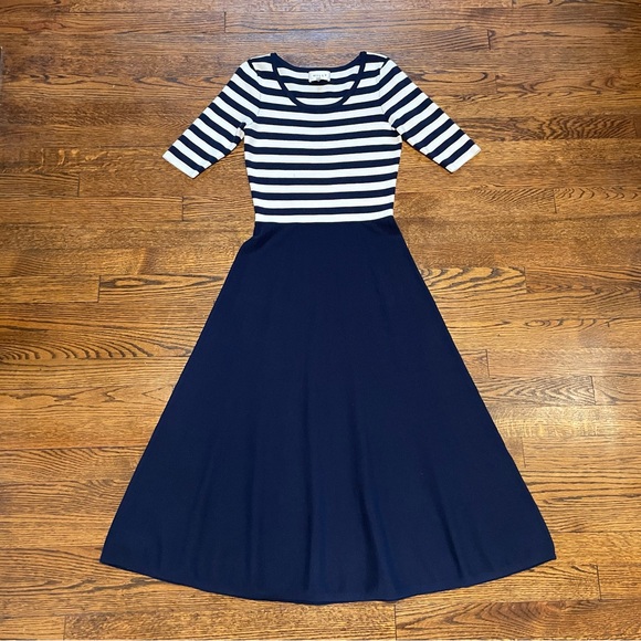 Milly Striped Elbow Sleeve Midi Dress - Picture 4 of 10